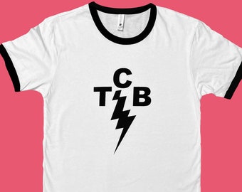 TCB Lightning Bolt T-Shirt Vintage Retro 1970s Style Ringer Men's / Unisex Official Elvis Logo Taking Care Of Business Shirt