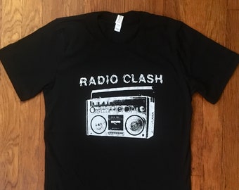 Radio Clash Boombox T-Shirt Unisex UK Punk Rock Retro Style Shirt - Black