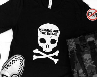 Humans Are The Enemy Shirt Vegan xVx Animal Rights Activist Protest Punk Metal Goth Unisex Men's Women's BLACK