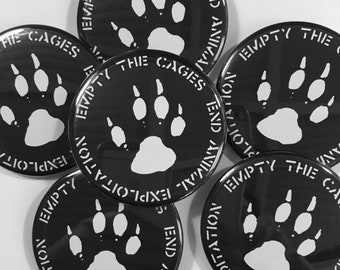 Empty The Cages Paw Print 2.25" Refrigerator Magnet Animal Rights Activism Liberation Rescue Vegan Badge Black