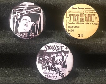 Siouxsie & The Banshees Poster Show Flyer Ticket Stub Button Pin Badge UK Punk Post Punk Tour (Set Of 3 Metal Pins)