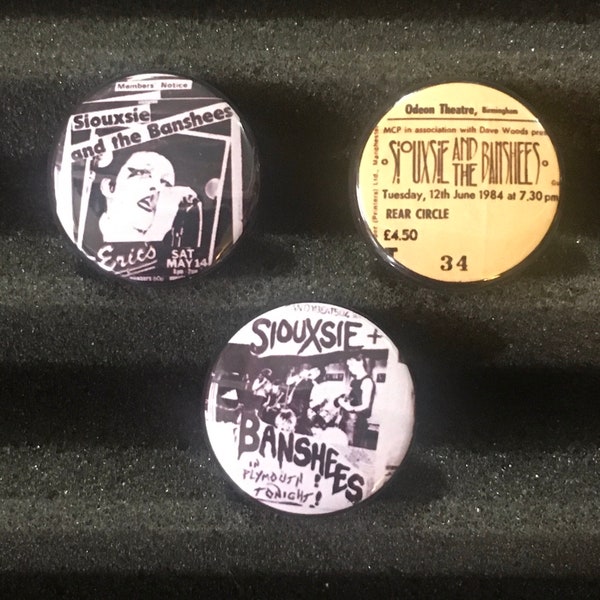 Siouxsie & The Banshees Poster Show Flyer Ticket Stub Button Pin Badge UK Punk Post Punk Tour (Set Of 3 Metal Pins)