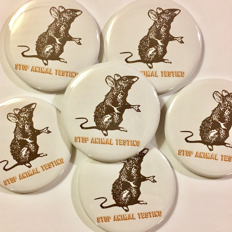 Stop Animal Testing Mouse Rat 2.25 Pin Animal Rights Activism Liberation Rescue Vegan Pinback Button Badge image 1