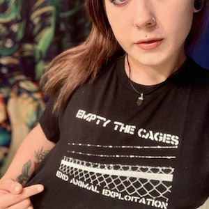 Empty The Cages, End Animal Exploitation Vegan Animal Rights Activism Protest T-Shirt Black Unisex Men's Women's