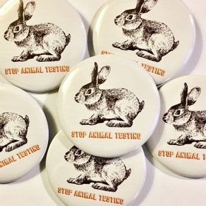 Stop Animal Testing Rabbit 2.25 Pin Animal Rights Activism Liberation Rescue Vegan Pinback Button Badge image 1