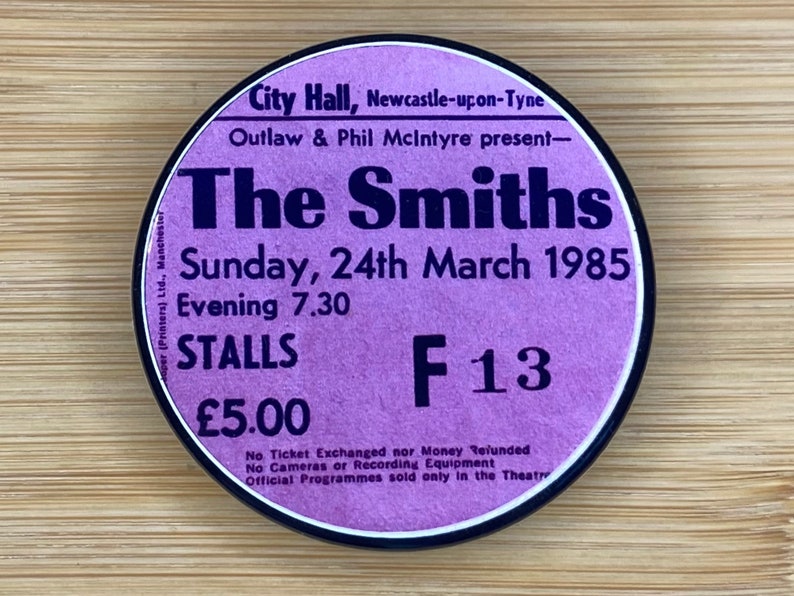 THE SMITHS Concert Ticket Stub Button Badge Newcastle Upon Tyne 1985 UK Tour Pin image 1