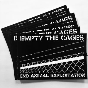Empty The Cages, End Animal Exploitation Art Postcard Animal Rights Rescue Liberation Vegan (4 Postcards)