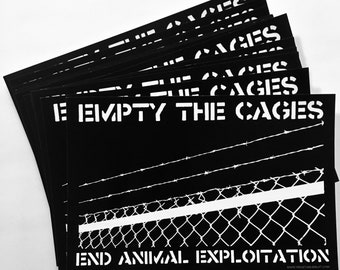 Empty The Cages, End Animal Exploitation Art Postcard Animal Rights Rescue Liberation Vegan (4 Postcards)