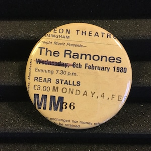 RAMONES Concert Ticket Stub Pin Button Badge 2.25&quot; Punk Rock Art Pinback