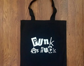 Punk As Fuck AF Tote Bag Punk Rock Anarchy LP Vinyl Record Shopping The Clash Sex Pistols Totebag - Black