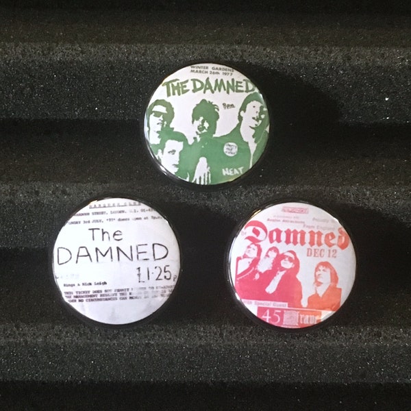 The Damned Concert Show Poster Flyer Button Pin Badge UK Punk 1977 1985 Tour (Set Of 3 Metal Pins)