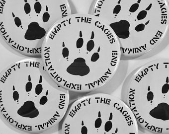 Empty The Cages Paw Print 2.25" Pin Animal Rights Activism Liberation Rescue Vegan Pinback Button Badge White