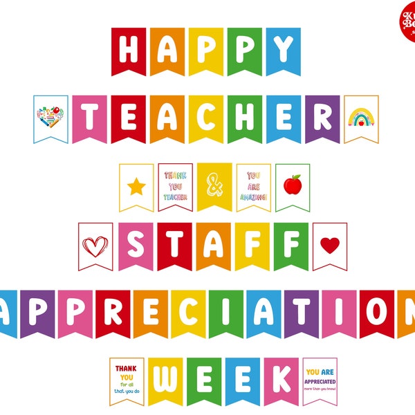 Printable Banner Teacher Appreciation Week, Teacher Gift, Thank You Teacher Bunting, Teacher Staff Appreciation Week Decor Bulletin Flag PDF