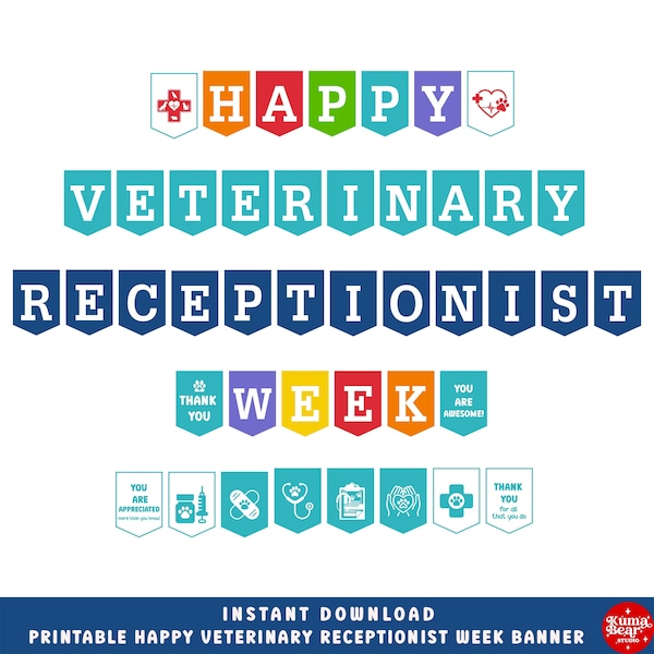 Printable Banner Veterinary Receptionist Week, Happy Vet Receptionist Week Banner, Veterinary Receptionist Week Decor Sign PDF PNG Downloads