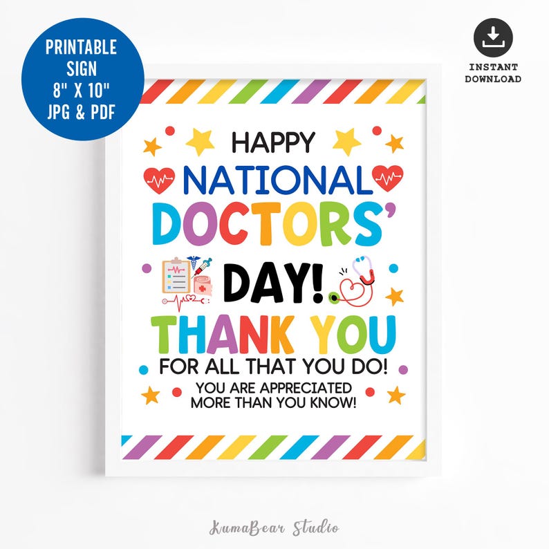 National Doctor's Day Thank You Printable Sign, Doctor Appreciation ...