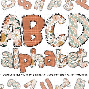 Retro Blumen Alphabet PNG, Herbst Herbst Doodle Alphabet Buchstaben PNG Bundle, Alphabet PNG Sublimation, Bulletin Board Buchstaben, Alphabet Poster