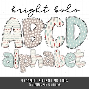 Bright Boho Alphabet PNG, Alphabet Sublimation, Alphabet Letters Bundle, Retro Alphabet Letter PNG, Boho Alphabet Clipart Doodles