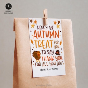 Autumn Treat Gift Tags, Thanksgiving Favor Tags, Fall Printable Thank ...