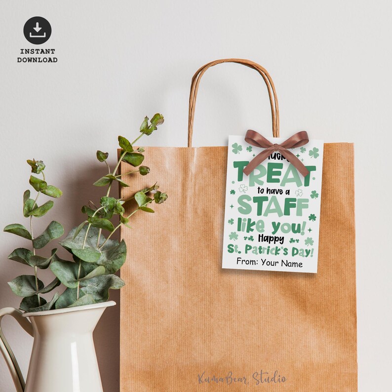 St Patricks Day Staff Gift Tag Printable, Lucky Shamrock Team Employee ...