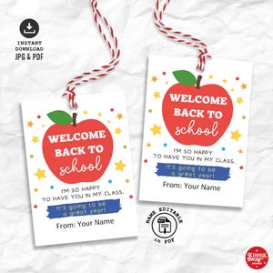 Welcome Back To School Tags Printable, Happy First Day of School Tag, Teacher Favor Tag, First Day of School Gift For Students Classroom Tag