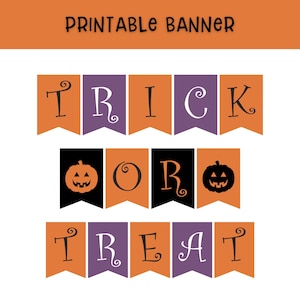 Halloween Banner, Happy Halloween Bunting Trick or Treat Flag, Halloween Party Decor, Halloween Sign, Pumpkin Banner, Ghost Banner Printable