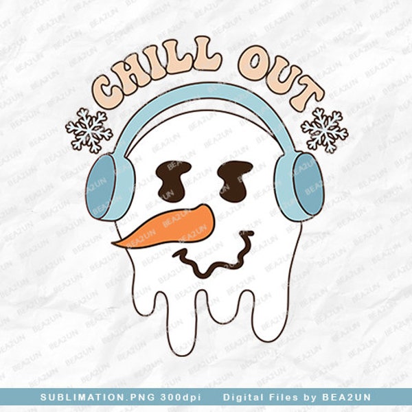 Chill Out Snowman PNG, Christmas Sublimation Design, Retro Christmas Png, Snowman Png, Retro Snowman Png, Groovy Christmas Digital Download