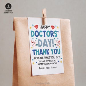 Doctors' Day Gift Tag Printable, Thank You Label for Doctor ...