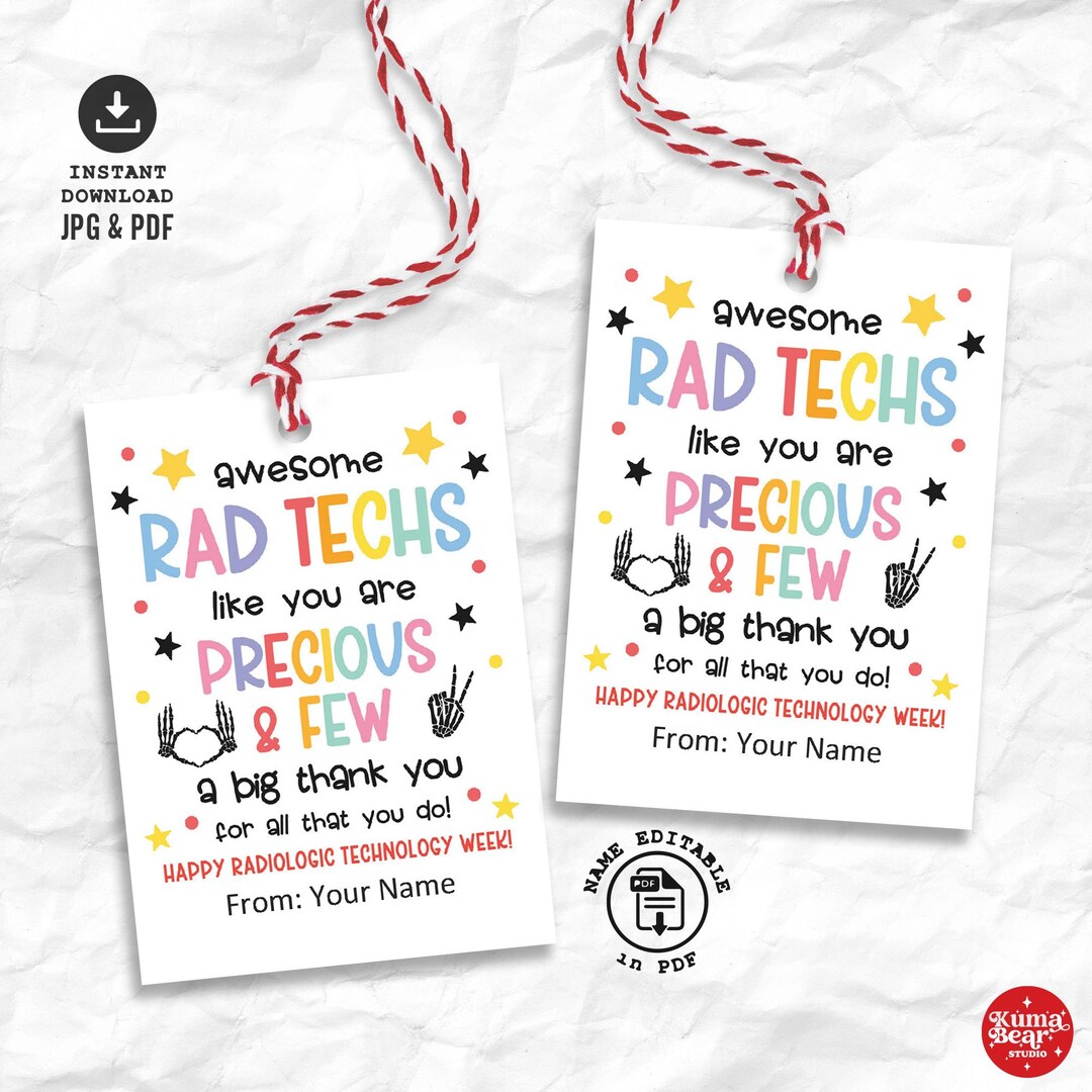 Rad Tech Week Tags Printable Radiologic Technology Thank You Tags ...