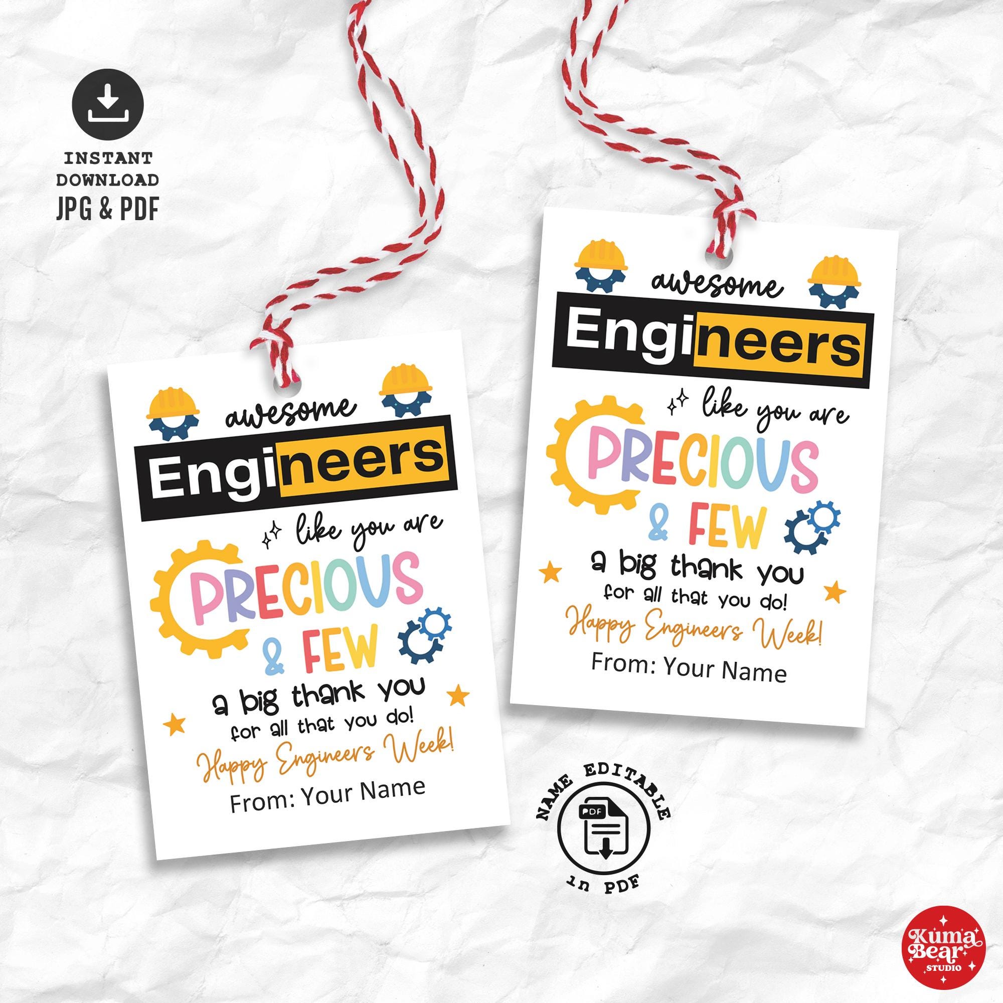 Engineering Thanks Engineers Week Gift Tags Printable, Engineer Appreciation Thank You ...