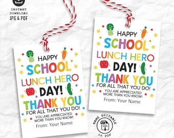 School Lunch Hero Day Tag Printable, School Lunch Hero Appreciation Gift Tag, Thank You Tag for School Cafeteria Crew Staff Appreciation