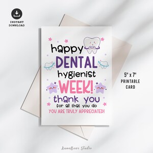 Cartão para impressão da Semana do Higienista Dental, Cartão de agradecimento para higienistas dentais, Cartão-presente da Semana Nacional de Apreciação ao Higienista Dental
