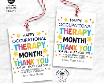 Occupational Therapy Month Gift Tag Printable, OT Month Tag, Thank You Occupational Therapist Appreciation Tag, Occupational Therapist Gift