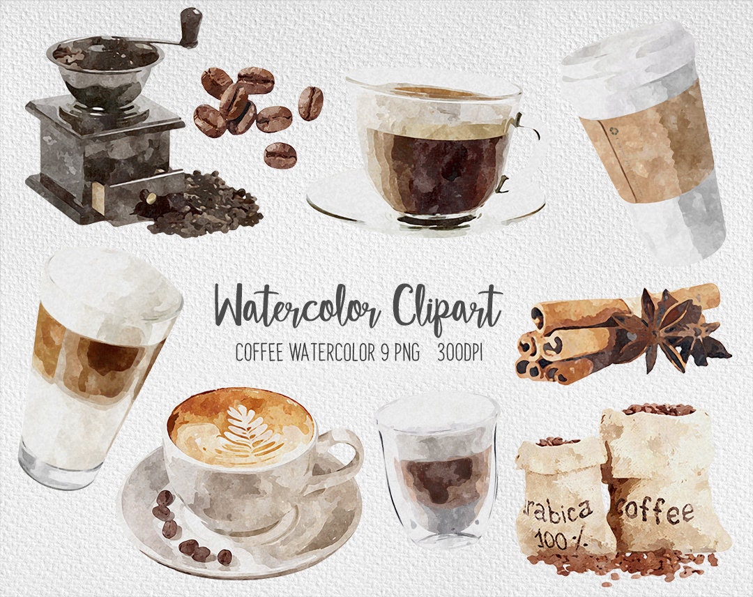 Free: Delicious types of coffee with watercolor accessories set 