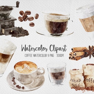 Coffee Watercolor Clipart Coffee Shop Cafe and Pastries Coffee beans Water color Clip Art for Menu Design Blog Cards Digital Download