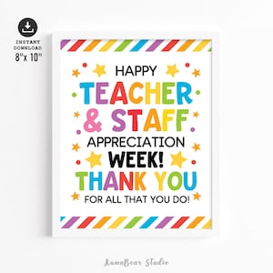 Teacher Staff Appreciation Week Sign Printable, Teacher Appreciation Week Poster, Staff Appreciation Printable Sign, Thank You Teacher Sign