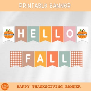 Hello Fall Banner Printable, Fall Autumn Banner Bunting, Thanksgiving Banner Sign, Autumn Garland, Welcome Fall Cozy Decor, Pumpkin Banner