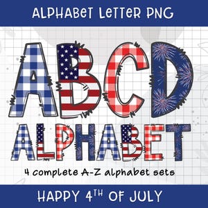Alfabetletters van 4 juli, patriottisch krabbelalfabet, sterren en strepen png, letters en cijfers, sublimatiealfabet van 4 juli, png