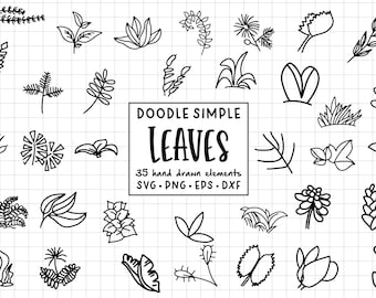 Leaves Doodle, Hand Drawn Leaves Set, Botanical Doodle Clipart, svg, dxf, png, eps, Leaves Clipart Bundle SVG