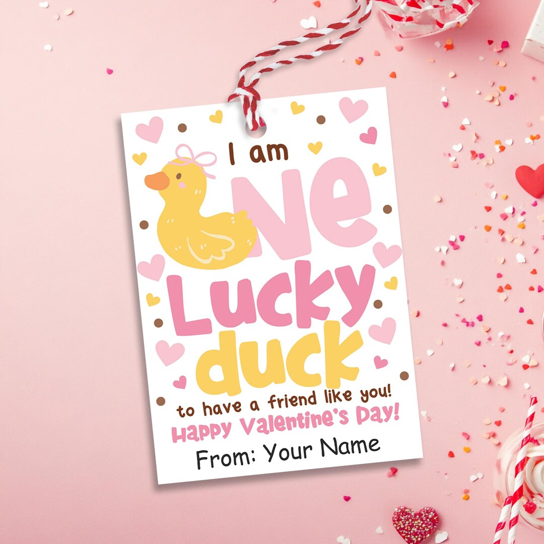 Rubber Duck Valentine Gift Tag, Printable Kids Valentine's Day Treat ...