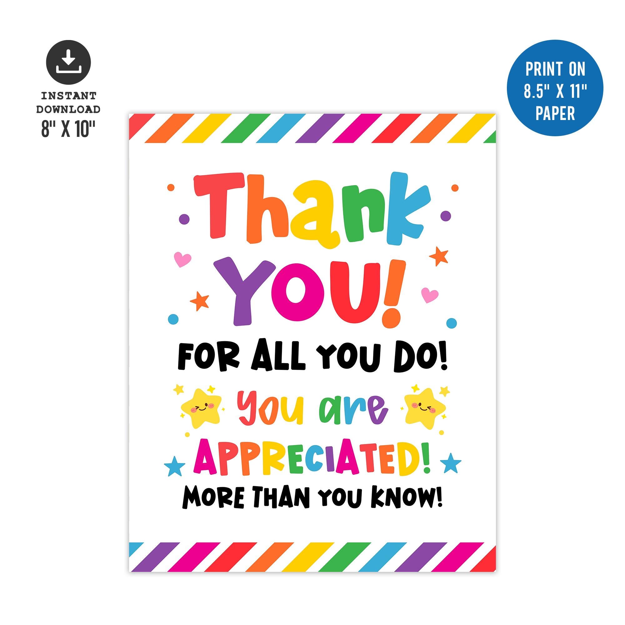 Appreciation Sign, Thank You Poster Printable for Volunteer Coworker ...