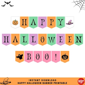 Halloween Banner Printable, Spooky Halloween Garland Bunting, Halloween Party Decor, Halloween Spooky Banner Bulletin Board Instant Download