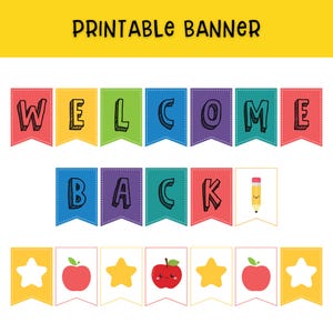 Back to School Banner Printable, Happy First Day of School Printable Banner, Welcome Back Sign, Classroom Bulletin Board, School Decor