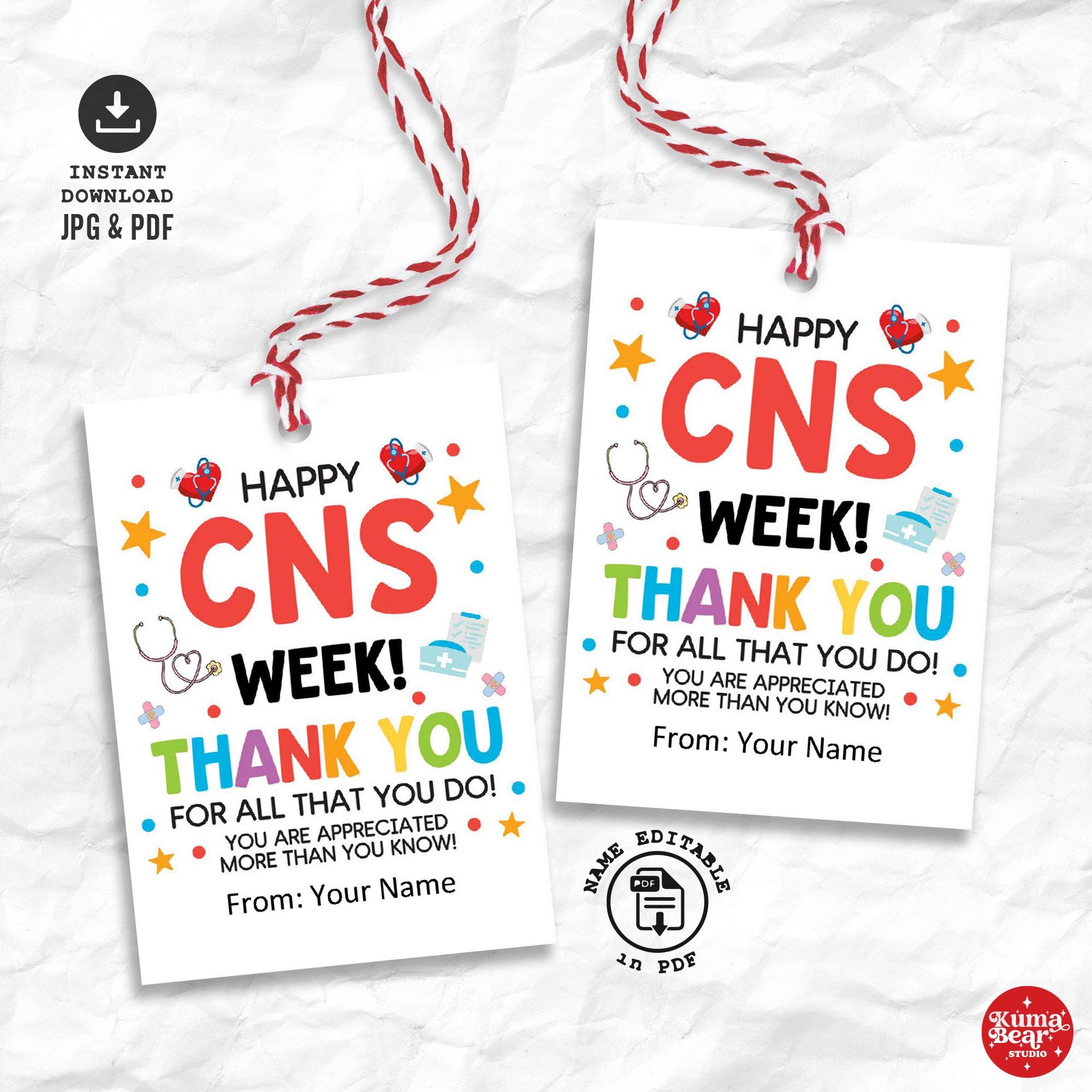 CNS Week Gift Tags: Printable Nurse Appreciation Favor Tags (PDF & JPG ...