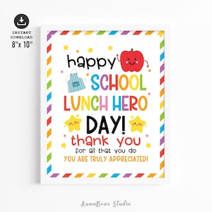 School Lunch Hero Day Zeichen zum druckbar, Schule Mittagessen Squad Wertschätzung druckbares Poster, Schule Cafeteria Crew Mitarbeiter Wertschätzung Zeichen