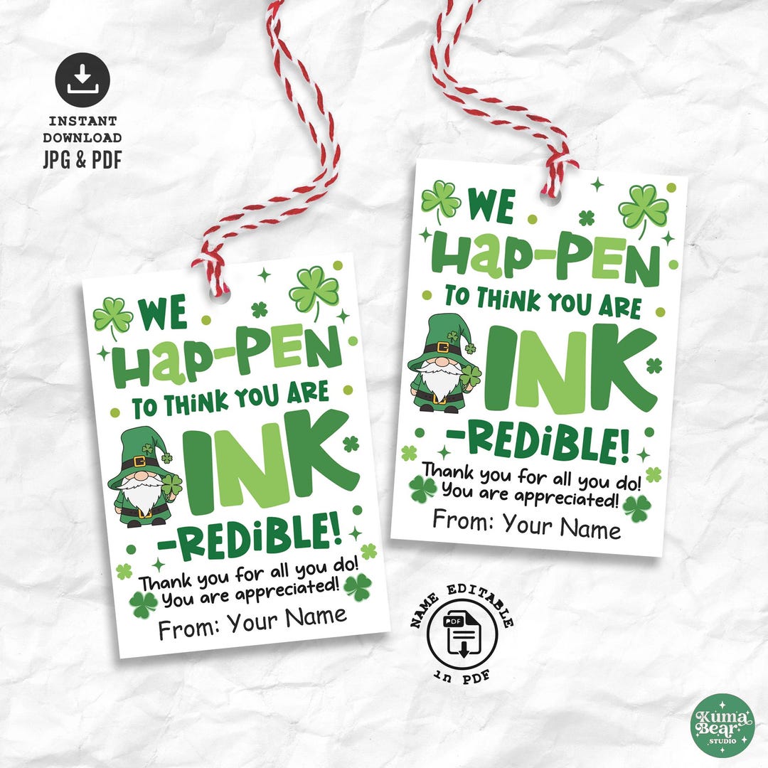 Sticker Patrick Thanks St Patrick's Day Thank You Tags Printable, Teacher Appreciation Gift ...
