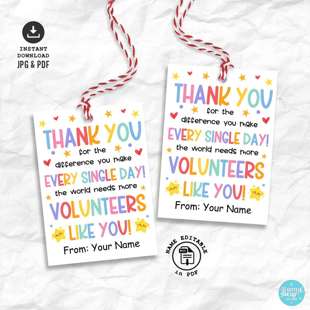 Volunteer Appreciation Week Gift Tags Printable, Thank You Favor (JPG ...