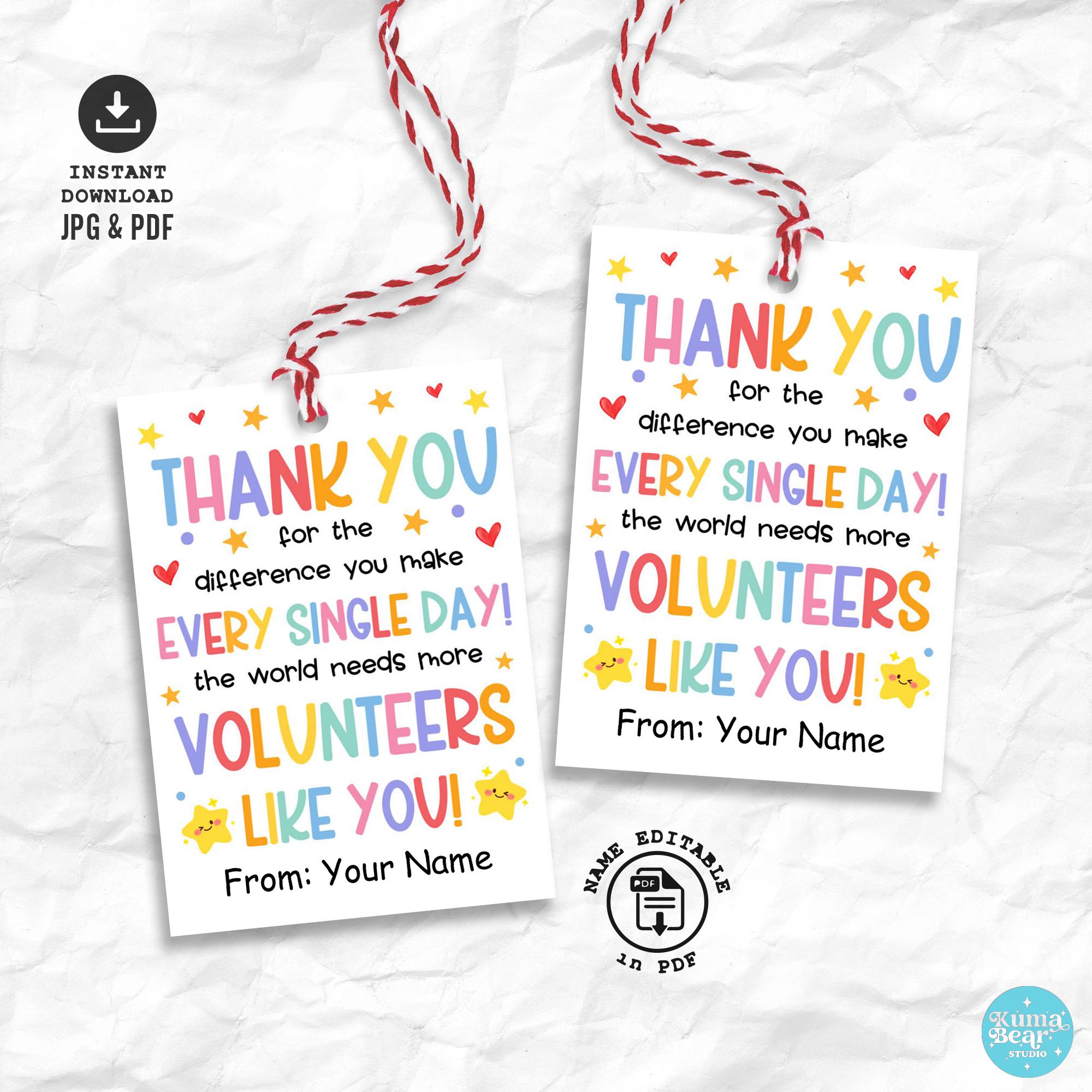 Volunteer Appreciation Week Gift Tags Printable, Thank You Favor (JPG ...