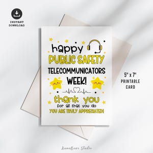 Afdrukbare weekkaart 911, afdrukbare weekkaart openbare veiligheid, Telecommunicators Week afdrukbare kaart, wenskaart Telecommunicators Appreciation Week-wenskaart