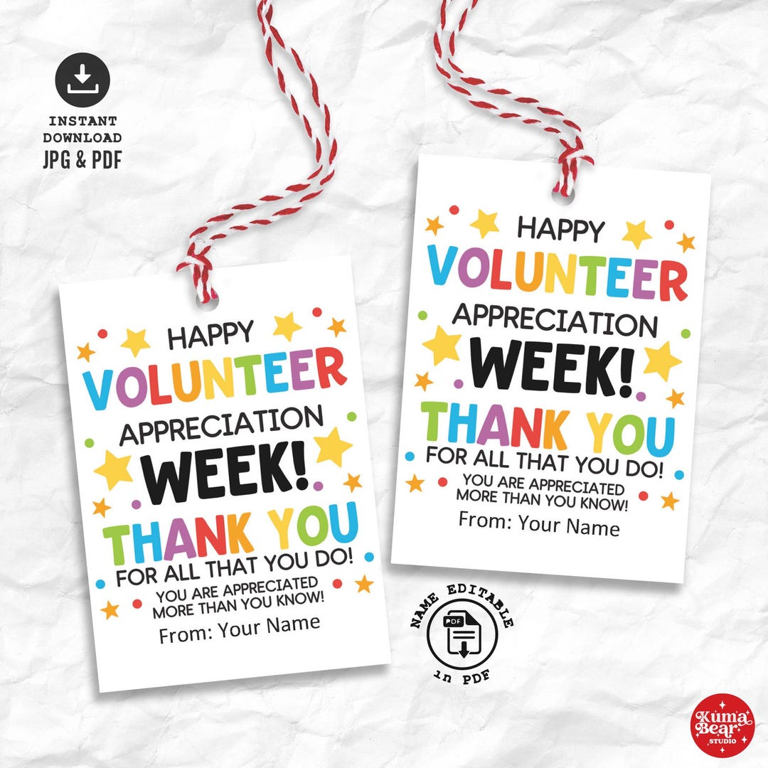 Volunteer Appreciation Week Gift Tags Printable, Thank You Favor ...