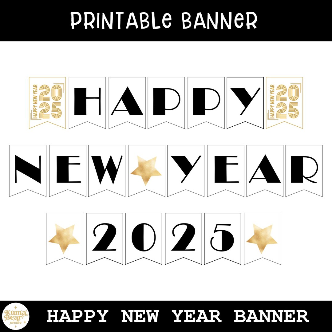 Happy New Year 2025 Printable Banner New Year Party Decoration, New Years Eve Banner, 2025